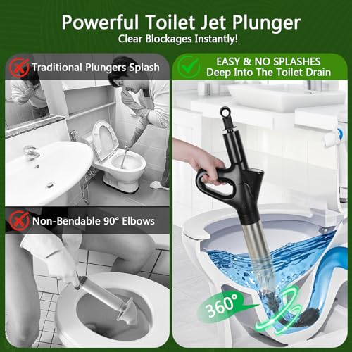 Image of Toilet Plunger, High Pressure Clog Remover, Air Drain Unclogger Blaster with Visual Barometer and Waterproof Storage Bag, Heavy Duty Plungers for Toilets Bathroom, Floor, Kitchen, Plumbing Clogs-Black