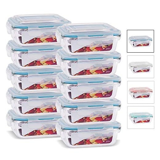 KIT 10 Potes de Vidro Retangular com Tampa Hermética 370ml Cor:Azul (QH)