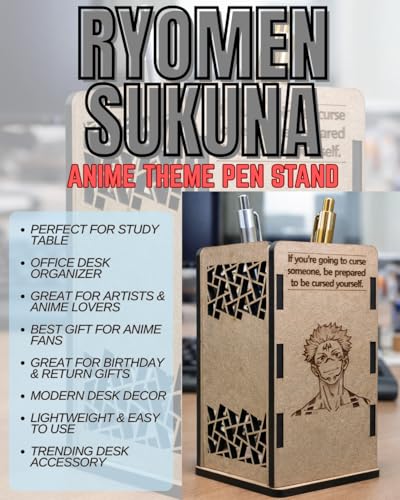 Image of Ryomen Sukuna Wooden Pen Stand | Anime Pencil Holder for Study Table | Jujutsu Kaisen Desk Accessories