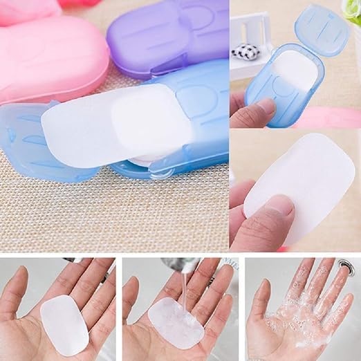 Image of Disposable Hand Washing Cleaning Paper Soap | Outdoor Travel Hiking Soap Paper Flakes | paper soap strips for handwashing when travelling | (PACK OF 4)