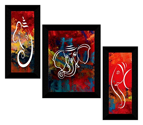 SAF paintings Set of 3 Ganesha UV Textured Home Decorative Gift item Framed Painting 13.5 Inch X 22.5 Inch SANFS30417