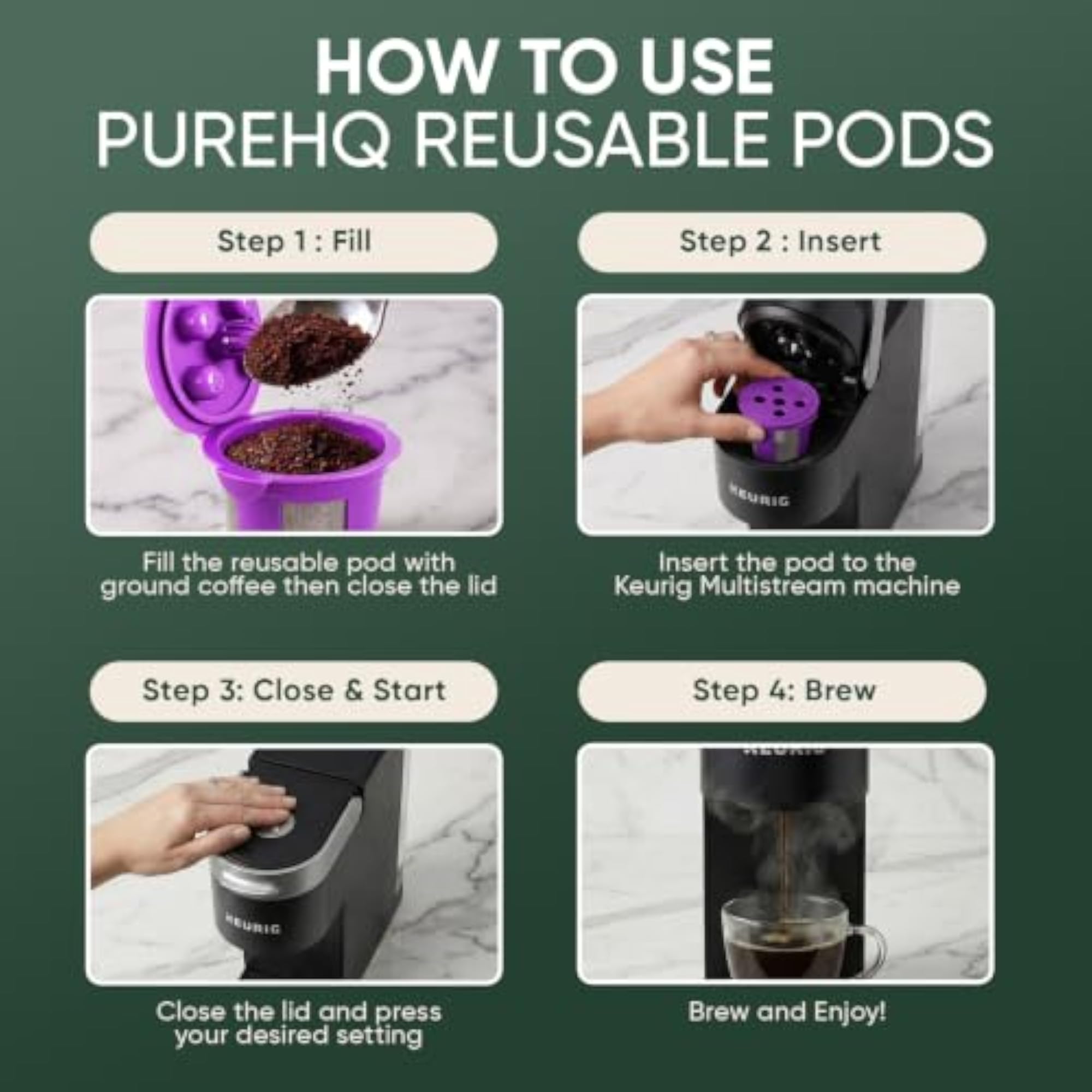 Universal Reusable K Cups for Keurig, 4 Pack