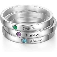 Personalized Initial Birthstone Ring Sets Engraved Name Couple Best Friends Friendship Ring Birthday Customized Gifts for Women