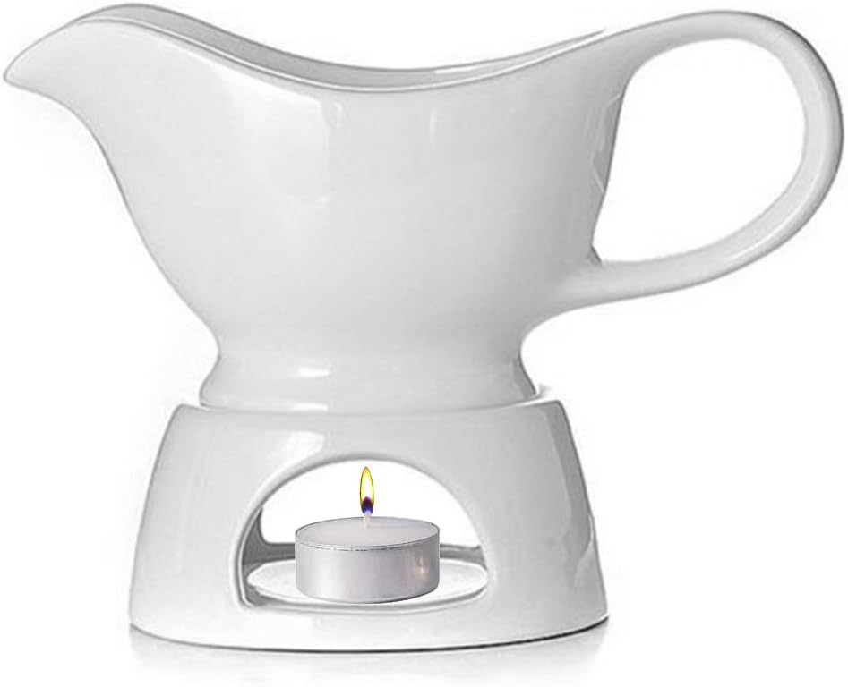 Gravy Boat Warmer (White) with Stand 2 Piece Set for