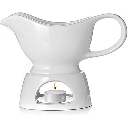 Gravy Boat Warmer (White) with Stand - 2 Piece Set for serving Warm Gravy, Sauces, Milk, Salad Dressings & More