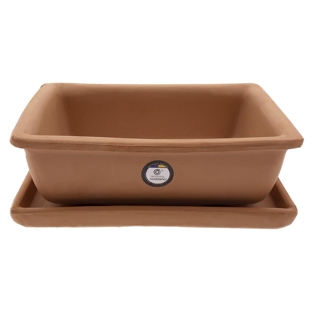 CERÁMICA RAMBLEÑA | Macetas bonsais | Maceteros para bonsais | Bonsai macetas | Maceta Bonsai Barro Rojo - Modelo J46 | 22x15x7.5 cm | Plato Incluido
