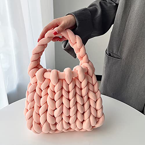 Thick Bulky Giant Wool Handwoven Handbag,Chunky Yarn Knit Shoulder Bag,Casual Soft Purse,Braided DIY Bucket Bag2