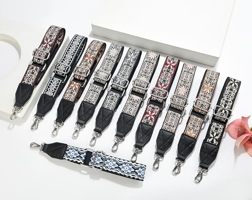 Image of Purse Strap,1.5 inch Leather End Shoulder Strap Adjustable Replacement,Retro Multi-Pattern Crossbody Bag Straps
