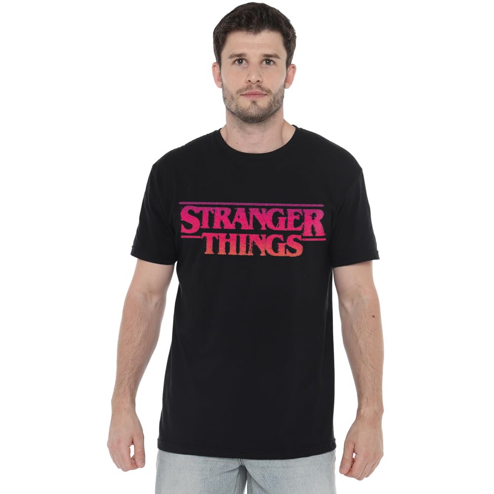 Stranger Things Sunset Logo Unisex T Shirt, Black, Medium