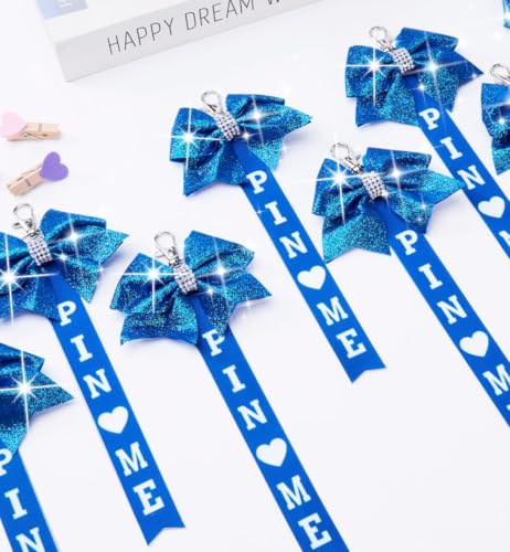 Image of Cheer Pin Me Ribbon Cheerleader Pin Me Bow Cheer Bow Keychain with Rhinestones Cheerleading Sports Accessory Gift