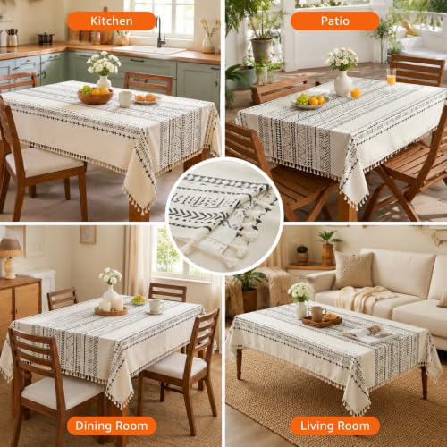 Image of Amazon Basics Tablecloth for Dining Table Cover, Microfiber Fabric Rectangle Tablecloth, 40x60 Inches 4 Seater (Boho Black, 4 Seater)