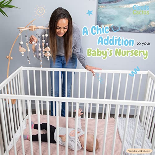 Clouds And Cactus Crib Mobile Arm 33 Inches For Baby Nursery - 100% Natural Beech Wood With Extra Matching Wooden Holder Attachment And Anti Slip Clamping System (Curved) #TOP6