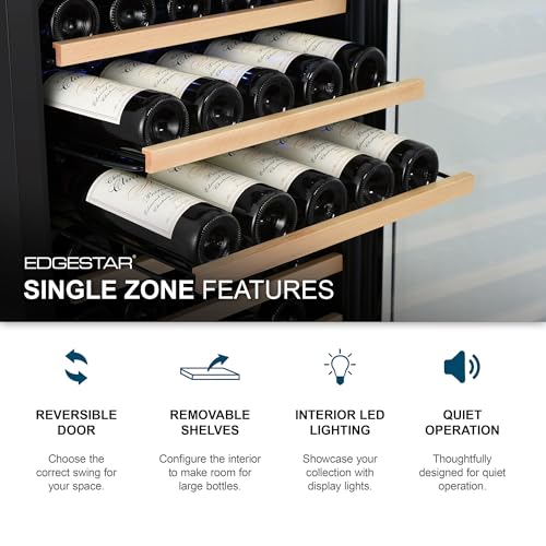 Image of EdgeStar CWR1662SZ 24 Inch Wide 151 Bottle Capacity Built-In or Free Standing Single Zone Wine Cooler with Even Cooling Technology - Stainless Steel
