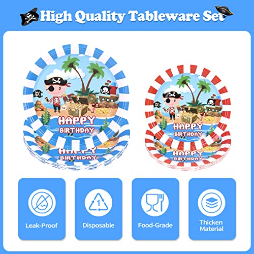 125PCS Pirate Décoration Anniversaire Vaisselles pour 25 Invités, Assiettes, Serviettes, Pailles,Gobelets en Carton… - Image 5