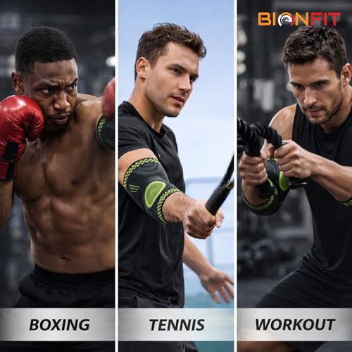 Image of BIONFIT Elbow Support Sleeve Pair for Men & Women | Compression Elbow Brace for Gym, Weightlifting, Tennis & Pain Relief | Breathable Anti-Slip Elbow Support