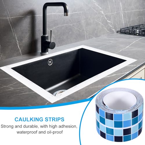 Image of PATIKIL Caulk Tape 1.5 inch x 5 Ft, Self Adhesive Sealing Tape Waterproof Toilet Tub Caulk Sealant Strip Sealing Trim for Kitchen Bathroom Toilet Bathtub Sink Countertop, Dark Blue