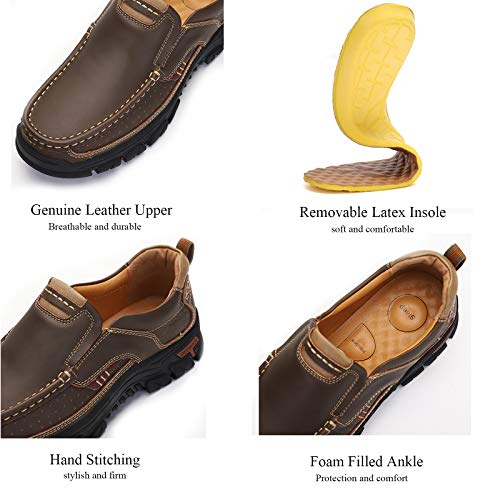 Alitikavic Mens Slip On Casual Shoes Leather Comfortable Walking Loafers Brown #TOP3
