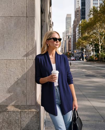 GRACE KARIN Women's Lightweight Long Sleeve Cardigan Sweaters Open Front Knit Draped Cardigans Summer Casual Coats(Navy,Large) — view 3