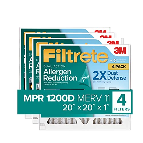 Filtrete 20x20x1 Air Filter MPR 1200D MERV 11, Allergen Reduction Plus Dust, 4-Pack Filters (exact dimensions 19.81x19.81x0.81)