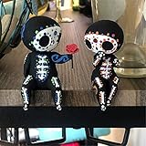 Sugar Skull Couple Statue,Sugar Skull Decor,Resin Crafts Cute Statue Skeleton Memorial Sculpture, Dia De Los Muertos Decor,Halloween Decoration,Home Decor Figurines, for Girlfriend