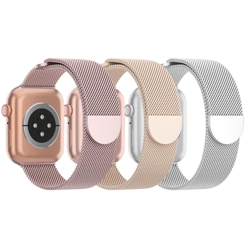 Image of 3 Pack Mesh Metal Magnetic Compatible with Apple Watch Bands Women Men | Stainless Steel Loop Strap for iWatch Band 38mm 40mm 41mm 42mm 44mm 45mm 46mm 49mm Series 11 /10 /9 /8 /SE /7 /6 /5 /4 /Ultra 3 2 1