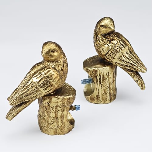 ILAISIHOME Decorative Curtain Rod Finials Pretty Polyresin Gold Bird Finials Set of 2 Compatible with 1 inch or 1-1/8 inch Dia Curtain Rod Standalone Finial Pair