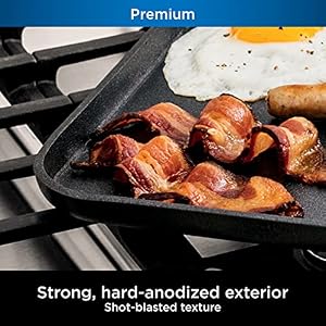 Ninja C30628 Foodi NeverStick Premium 11 Inch Square Griddle Pan Hard Anodized Nonstick Durable Oven Safe to 500F Slate Grey