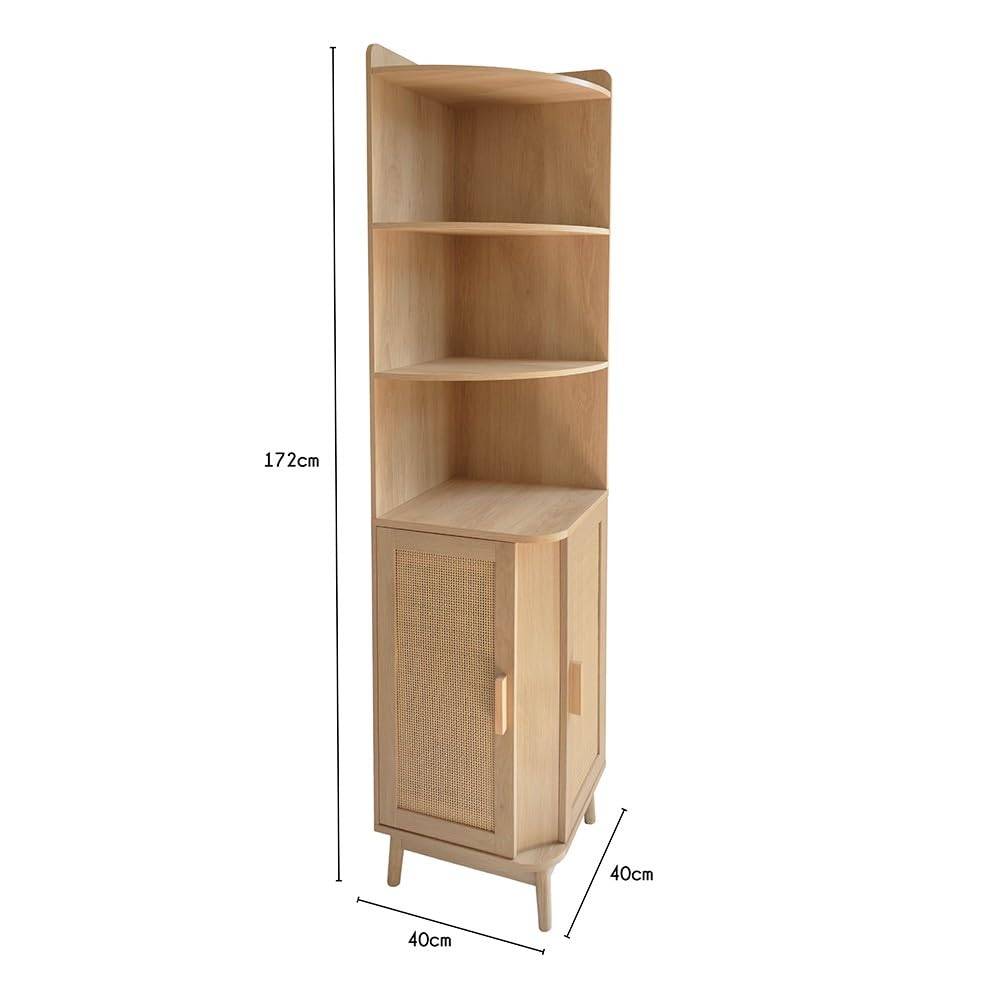 Box and beyond - Meuble d'angle - 40 x 40 x 172 cm - Bois, Cannage - Rangement - Salon, Chambre, Bureau - Style Bohème et Vintage