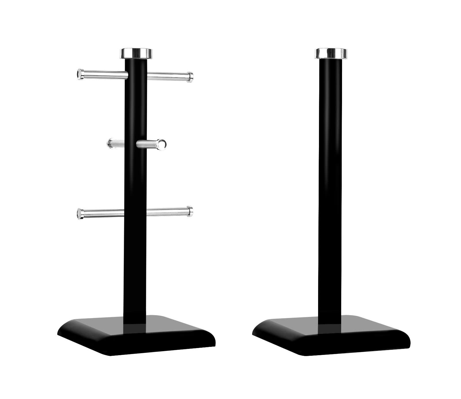 Royal CuisineSet of 6 Cup Mug Tree Stand and Linear Kitchen roll/Paper Towels Holder Stainless Steel - Coffee Tea Cups Mugs draining Rack| Kitchen Storage Accessories (Black)