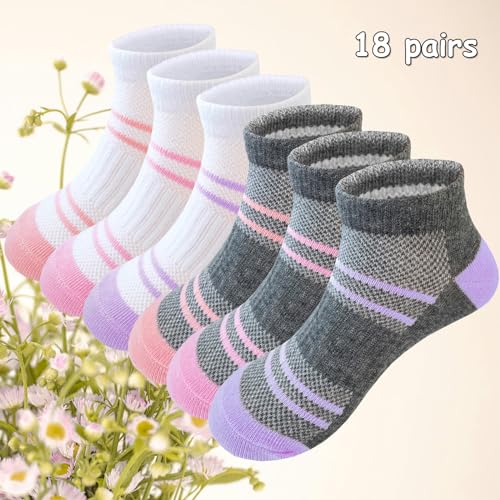Bemeol 18 Pairs Girls Socks Kids Ankle Socks for Girls Sports Running Low Cut Athletic Sock3