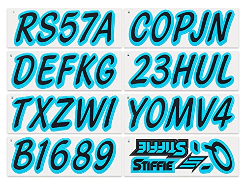 Image of Whipline Solid Black /Sky Blue 3 inch Alpha-Numeric Registration Identification Numbers Stickers Decals for Boats & Personal Watercraft