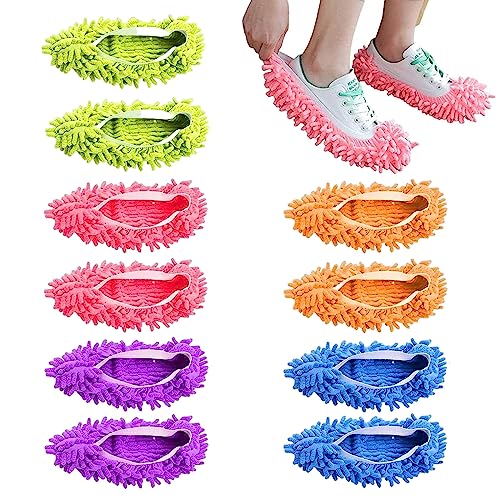 5 Paires Chaussons Mop,Microfibre Poussière Mop Chaussures,Lavable et Réutilisable Chaussons de...