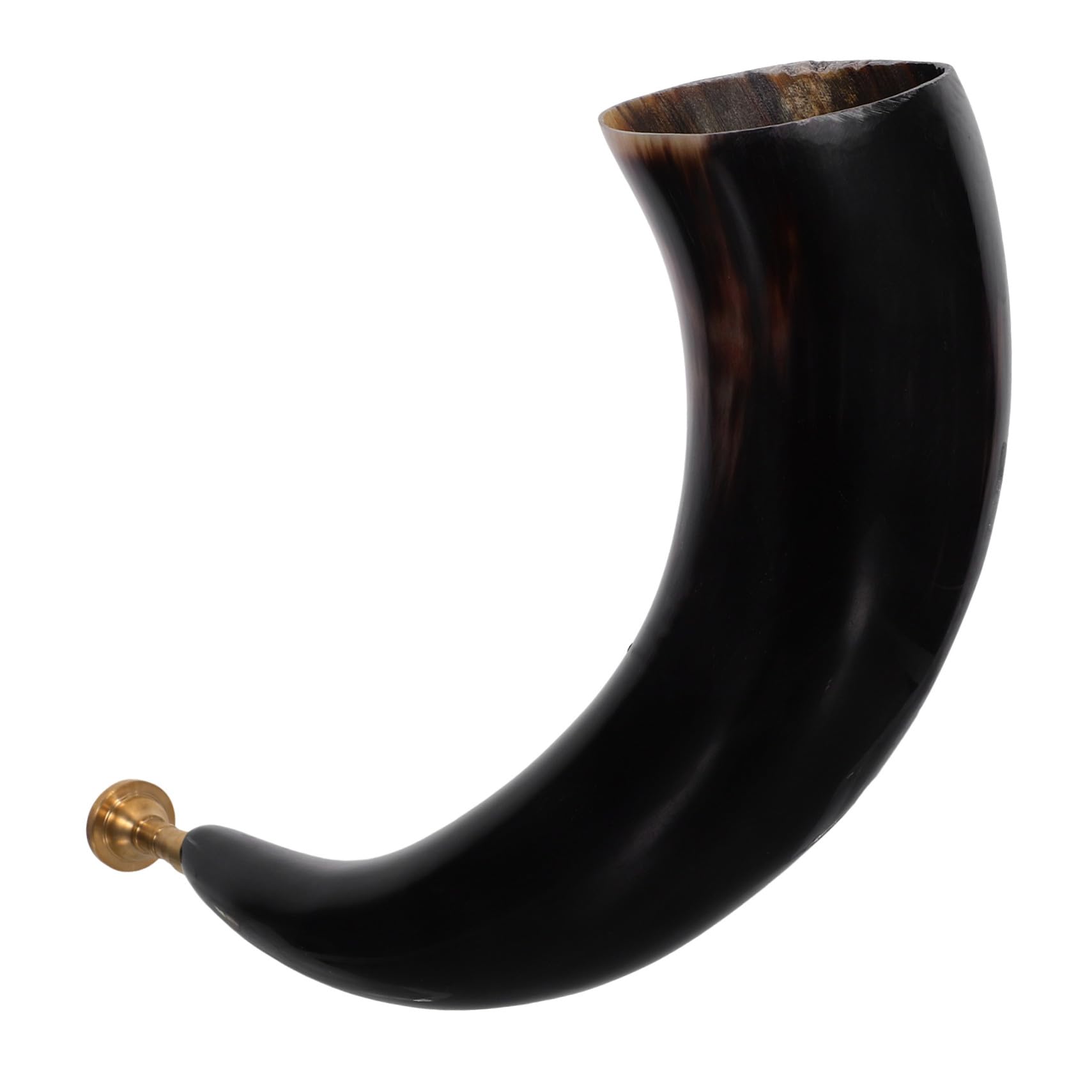 Corno Vichingo da Suonare in Bue Naturale Inserti in Metallo | Nero, Leggero, Proiezione, per Spettacoli, Cosplay Halloween, Feste Pirate, Allestimenti Rustici all'Aperto