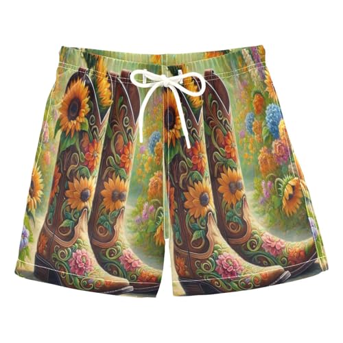 Flower Cowboy Boots Boys Swim Trunks Quick Dry Toddler Swimsuit Boy Swimwear Board Shorts Bathing Suits 4T