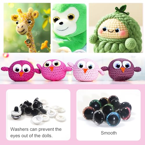 TOAOB 64 Sets 14mm Glitter Safety Eyes Doll Eyes Animals Eyes Plastic Craft Eyes Glitter Colourful Eyes with Washers for Crochet Animals Puppet Making - Image 4