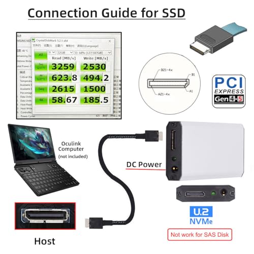 Adaptador Caja SSD M.2 NGFF a Oculink PCIe 4.0 miniatura 3