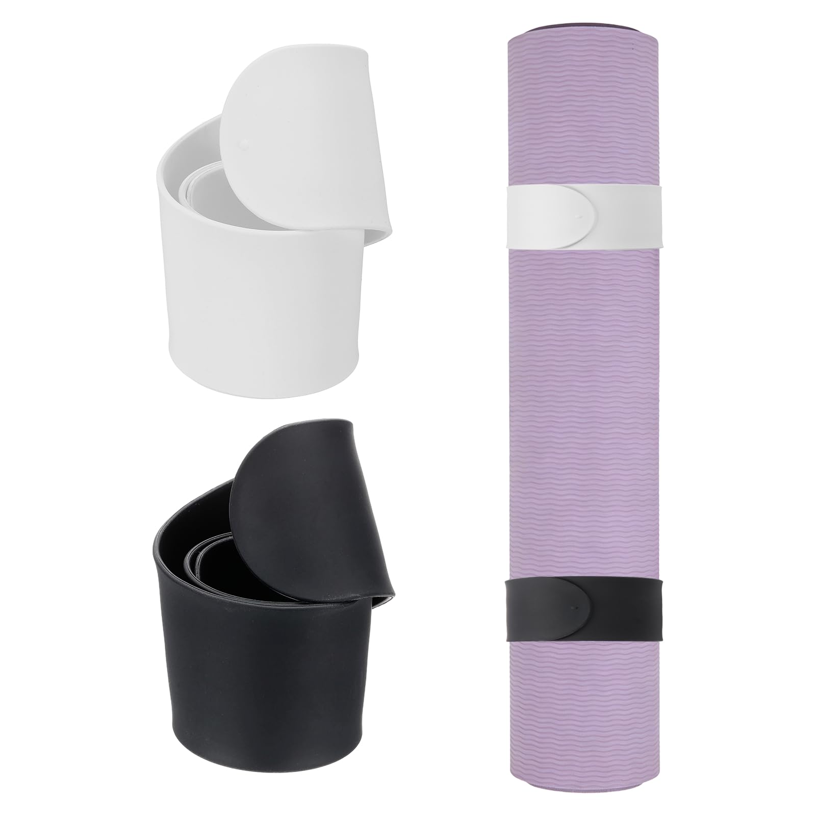 YELARXI 2Pcs Yoga Mat Strap Slap Band, One Snap Yoga Mat Slap Band for Keep Mats Tightly Rolled Adjustable Exercise Mat Sling Holder - Fitting for (Women Pilates/Gym Workout), Black/White