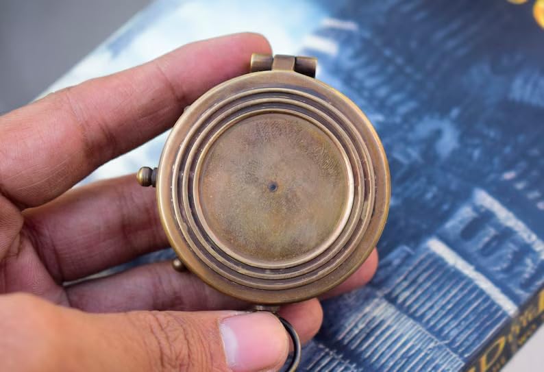 Handmade Vintage Brass Engraved Compass with Leather Carry Case & Chainmail – Nautical Map Reader Glass Magnifying Compass for Navigation and Outdoor Adventures