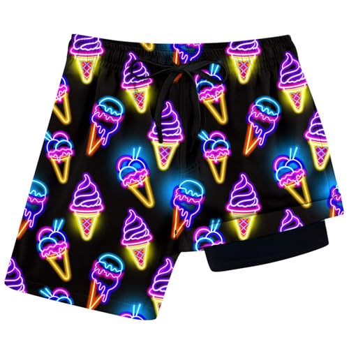 Idgreatim Boys Swim Trunks Size 10-12T Neon Ice Cream Swim Suit with Boxer Brief Lining Quick Dry Swimsuit Shorts for Youth Child