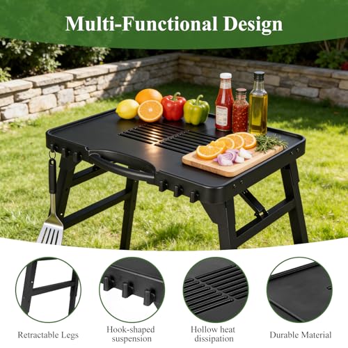 Image of Foldable Griddle Stand for Blackstone 17 inch and 22 inch Tabletop Griddle, Portable Grill Table with Adjustable Legs /Hooks, Folding Grill Table for Ninja OG /Weber QSeries-BBQ Stand for Outdoor, Camping