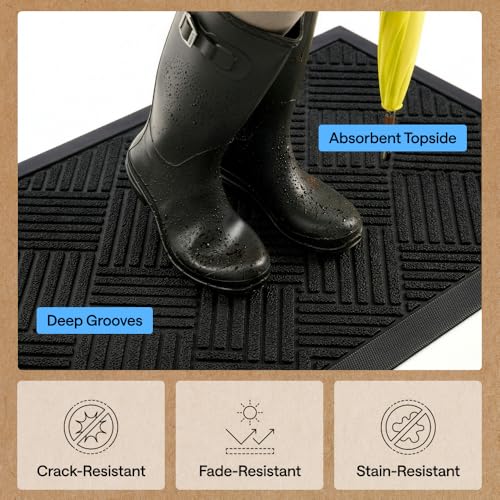Image of GORILLA GRIP WeatherMAX Door Mat, Indoor Outdoor Use, 72x24, Black Diamond