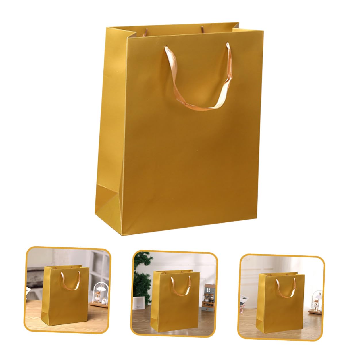 DIKACA 12 pezzi Sacchetti Regalo Carta Oro con Manico Buste Natalizie e Festa per Dolci Caramelle e Abbigliamento Buste Pieghevoli Leggere e Affidabili per Regali e Party