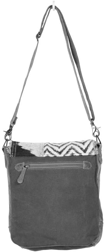 Myra Bag Zebra Print Purse - Canvas Bag for Women with Hairon Leather, Chevron Zig Zag Pattern and Genuine Cow Hide