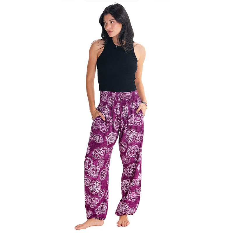 Image of Lotus and Luna Women's Harem Pants Thai Pants for Beach & Lounge High Waisted Flowy Boho Pants Genie Pants Yoga Pants