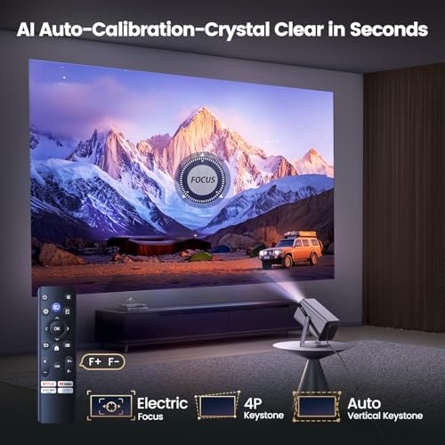 【Netflix Officially & Dolby Audio】Projector, 22000 Lumen Smart FHD 1080P Portable Projector 4K Support, WiFi6 Bluetooth 50% Zoom 360° Rotatable Short Throw Projectors for Bedroom, Outdoor, Kid Gifts - 4