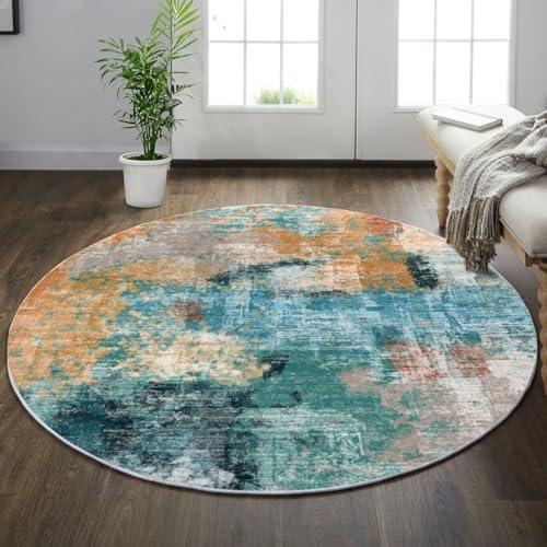 Amazon.com: vivorug Round Rug 4ft Abstract Round Area Rug Non-Slip ...