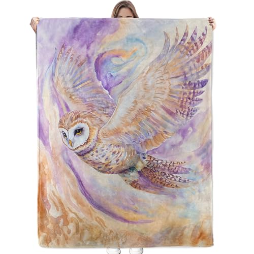Bidesk Watercolor Owl Blanket Soft Cozy Flannel Throw Blanket, Warm Yet Lightweight Elegant Owls in