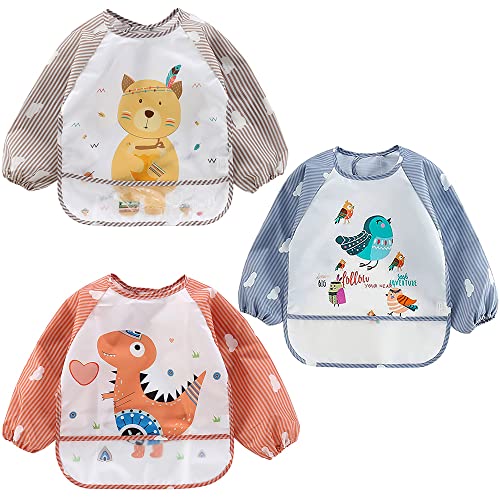 Awinker Baberos Bebe Impermeables Manga Larga 6-36 Meses EVA(naranja gris marron) Cover