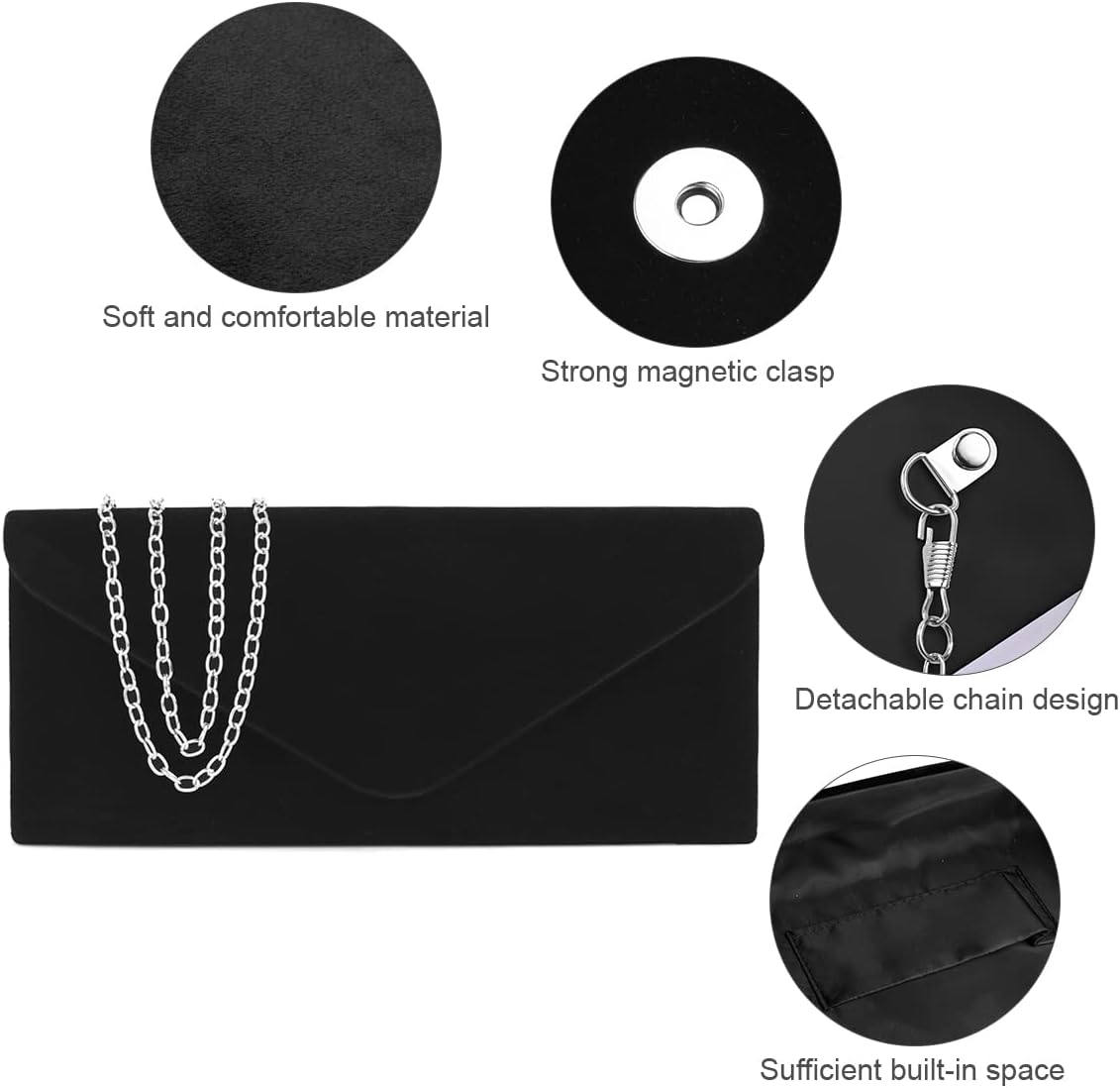 OSDUE Clutch Purses For Women, Velvet Suede Envelope Evening Purse Stylish Clutch Crossbody Shoulder Clutches Bag With Detachable Chain, Formal Party Clutches Wedding Purses Cocktail Prom Handbags - Image 6