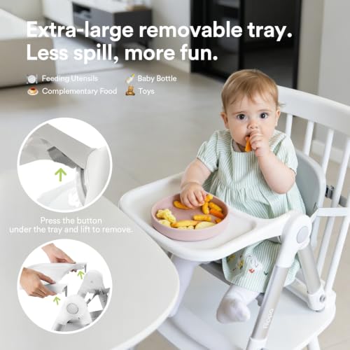 Image of Apramo 3-in-1 Toddler Booster Seat for Kitchen Chair & Dining Table with Removable Tray and Safety Straps, Portable& Foldable Babies Chair for Table, Feeding, Floor & Travel, Grey